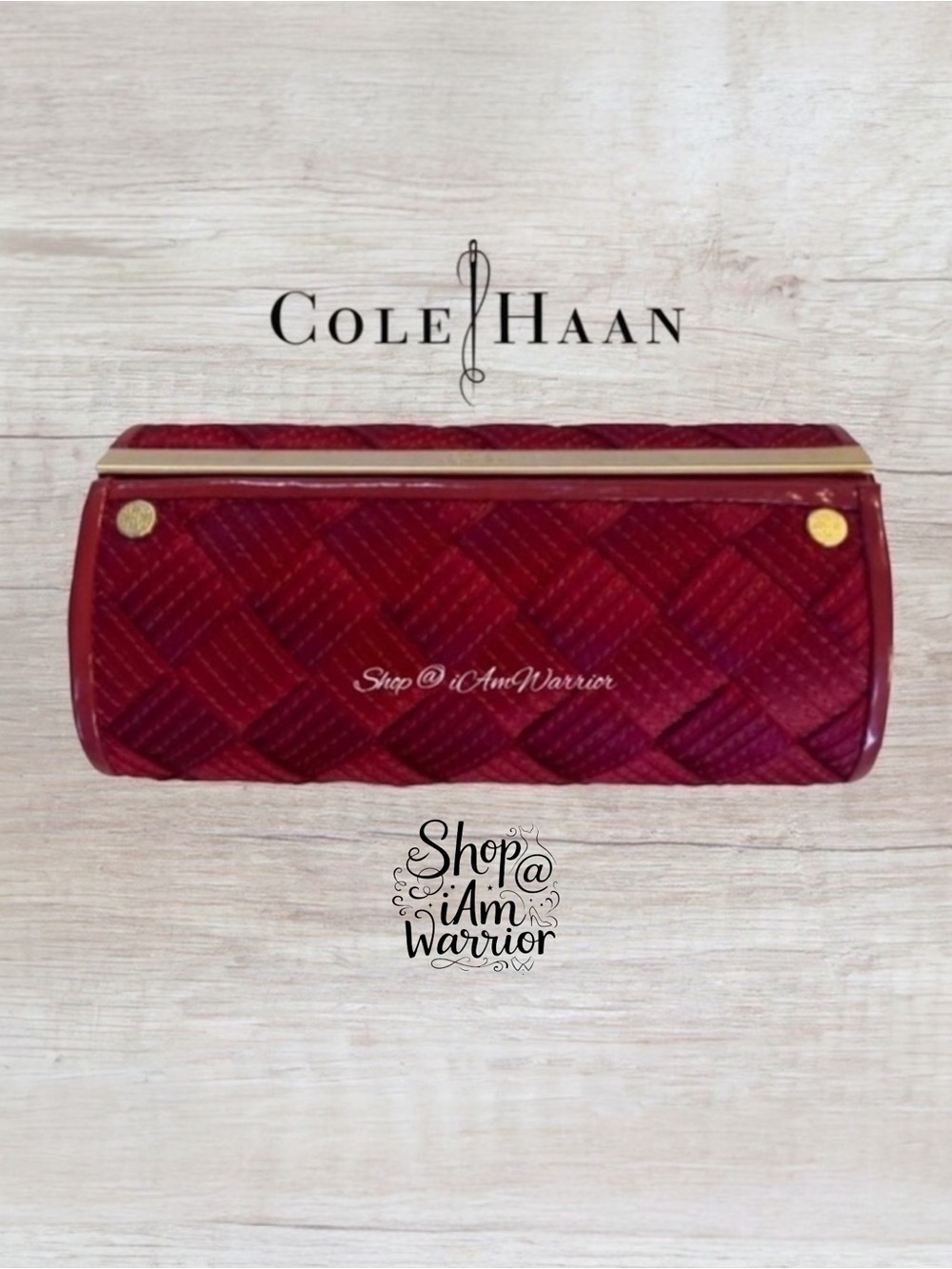 Cole Haan rare ruby satin basketweave oval clutch *shop@iamwarrior